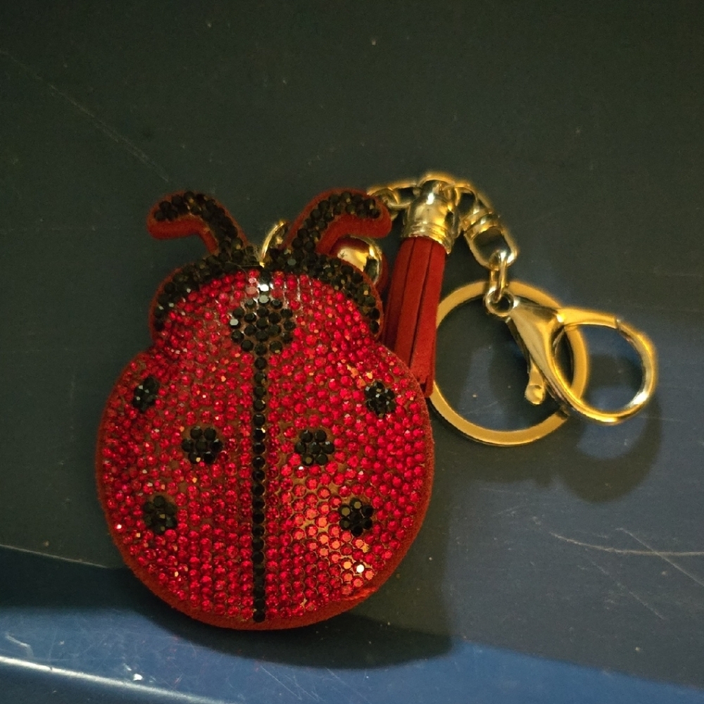 Red Ladybug Keychain with Rhinestones - Picture 2 of 2
